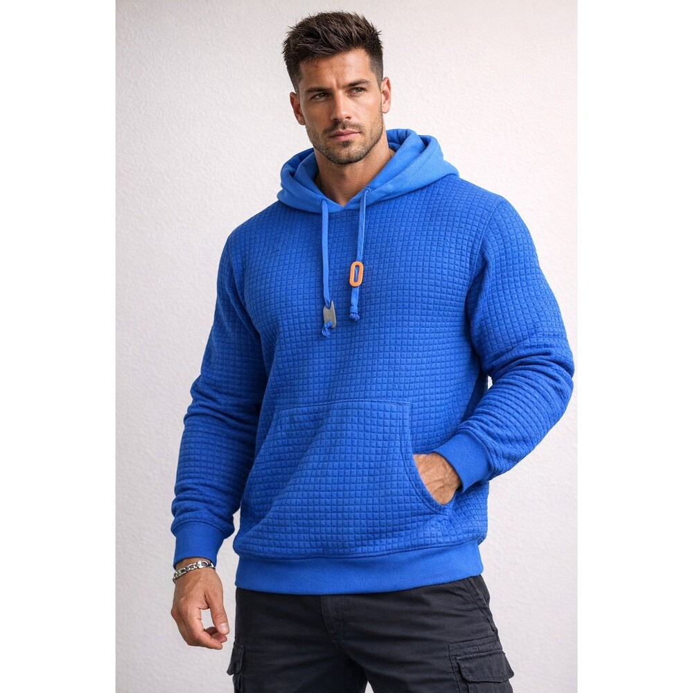 Coofandy Men’s Blue Textured Hoodie Waffle Knit Pullover Sweatshirt NWT Fall